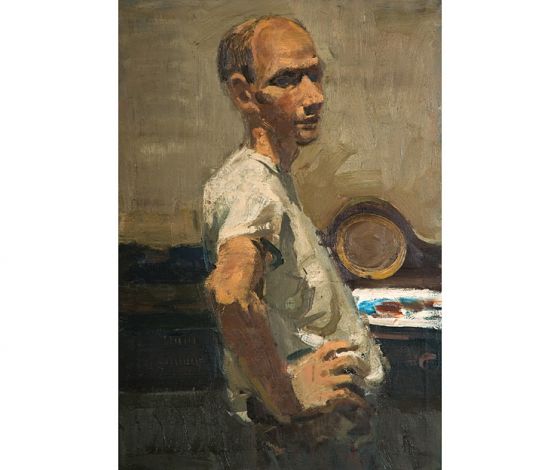 Self Portrait at Twenty Six<br />
Oil on canvas, 28 x 20 in.<br />
Tiffany Foundation Grant 1958